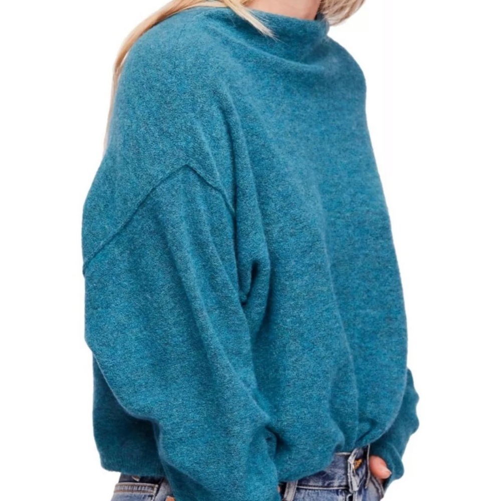 Free People Teal Blue Breakaway Sweater Medium